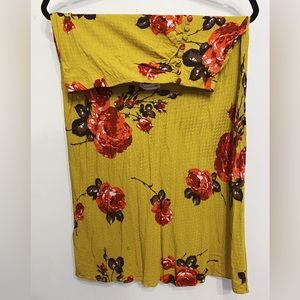 Urban Outfitters mustard yellow floral printed midi skirt